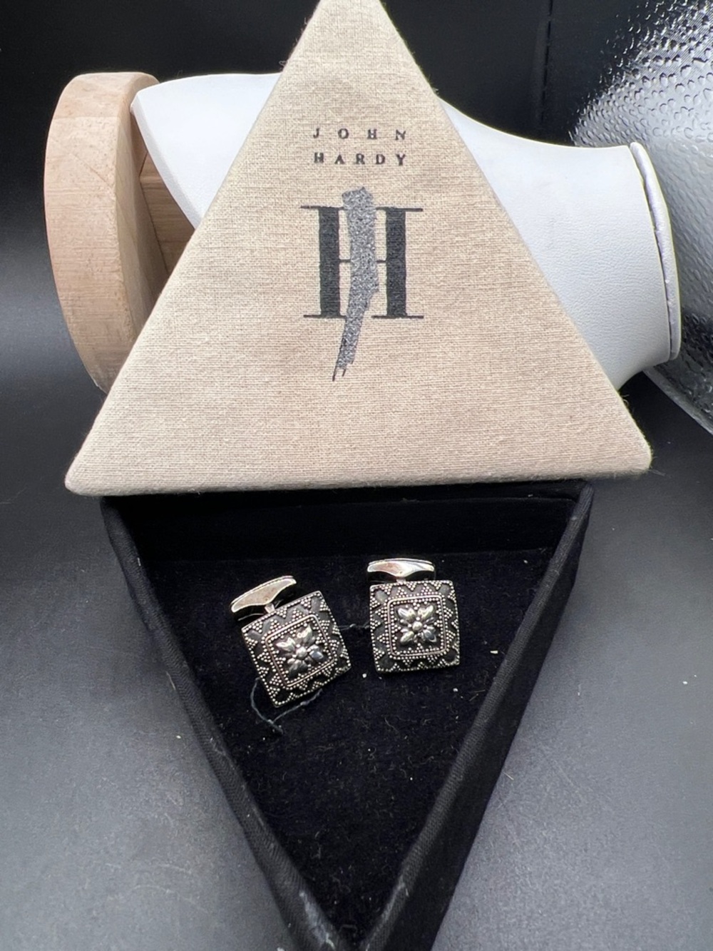 John Hardy Oxidized 925 Sterling Silver Square Cufflinks